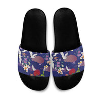 Hawaiian and Japanese Culture Together Slide Sandals Blue Ohia Lehua Plumeria and Sakura Blooming LT03 Blue - Polynesian Pride