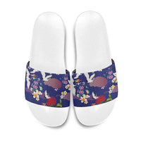 Hawaiian and Japanese Culture Together Slide Sandals Blue Ohia Lehua Plumeria and Sakura Blooming LT03 Blue - Polynesian Pride