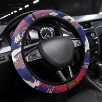 Hawaiian and Japanese Culture Together Steering Wheel Cover Blue Ohia Lehua Plumeria and Sakura Blooming LT03 Universal Fit Blue - Polynesian Pride