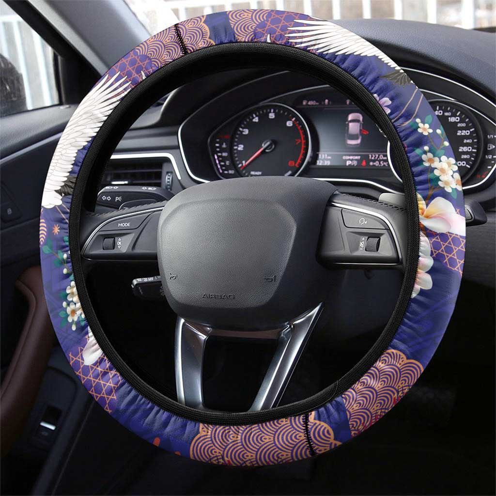 Hawaiian and Japanese Culture Together Steering Wheel Cover Blue Ohia Lehua Plumeria and Sakura Blooming LT03 - Polynesian Pride