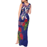 Hawaiian and Japanese Culture Together Tank Maxi Dress Blue Ohia Lehua Plumeria and Sakura Blooming LT03 - Polynesian Pride