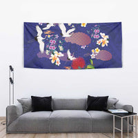 Hawaiian and Japanese Culture Together Tapestry Blue Ohia Lehua Plumeria and Sakura Blooming LT03 - Polynesian Pride