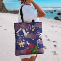Hawaiian and Japanese Culture Together Tote Bag Blue Ohia Lehua Plumeria and Sakura Blooming LT03 - Polynesian Pride