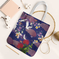 Hawaiian and Japanese Culture Together Tote Bag Blue Ohia Lehua Plumeria and Sakura Blooming LT03 White Strap One Size Blue - Polynesian Pride