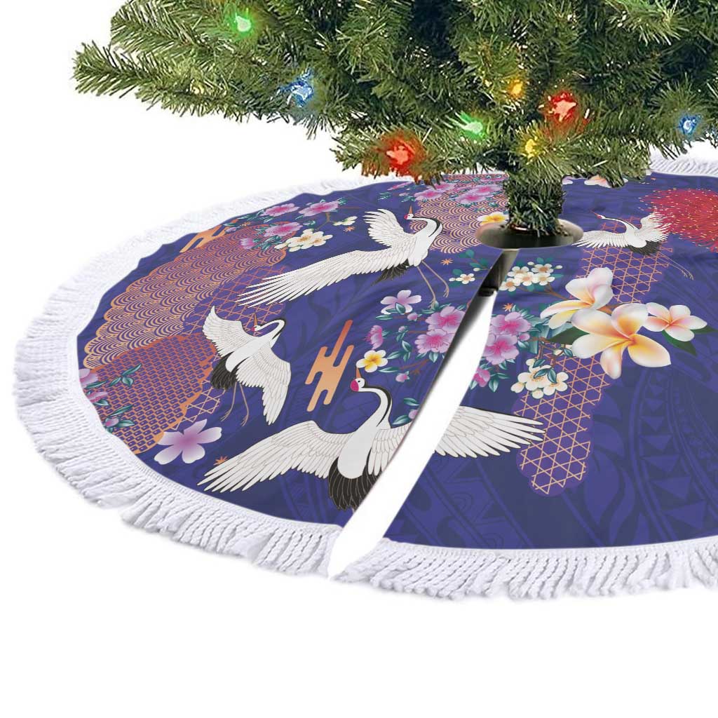 Hawaiian and Japanese Culture Together Tree Skirt Blue Ohia Lehua Plumeria and Sakura Blooming LT03 - Polynesian Pride