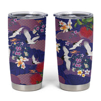 Hawaiian and Japanese Culture Together Tumbler Cup Blue Ohia Lehua Plumeria and Sakura Blooming LT03 Blue - Polynesian Pride