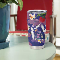 Hawaiian and Japanese Culture Together Tumbler Cup Blue Ohia Lehua Plumeria and Sakura Blooming LT03 - Polynesian Pride