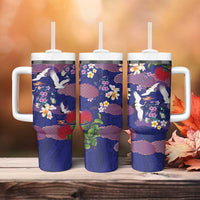 Hawaiian and Japanese Culture Together Tumbler With Handle Blue Ohia Lehua Plumeria and Sakura Blooming LT03 - Polynesian Pride