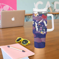 Hawaiian and Japanese Culture Together Tumbler With Handle Blue Ohia Lehua Plumeria and Sakura Blooming LT03 - Polynesian Pride