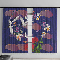 Hawaiian and Japanese Culture Together Window Curtain Blue Ohia Lehua Plumeria and Sakura Blooming LT03 With Hooks Blue - Polynesian Pride