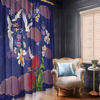Hawaiian and Japanese Culture Together Window Curtain Blue Ohia Lehua Plumeria and Sakura Blooming LT03 - Polynesian Pride