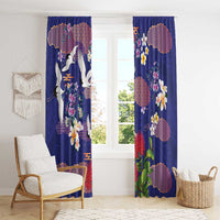 Hawaiian and Japanese Culture Together Window Curtain Blue Ohia Lehua Plumeria and Sakura Blooming LT03 - Polynesian Pride