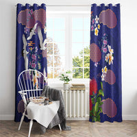 Hawaiian and Japanese Culture Together Window Curtain Blue Ohia Lehua Plumeria and Sakura Blooming LT03 - Polynesian Pride