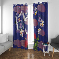 Hawaiian and Japanese Culture Together Window Curtain Blue Ohia Lehua Plumeria and Sakura Blooming LT03 With Grommets Blue - Polynesian Pride