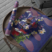 Hawaiian and Japanese Culture Together Wrapping Paper Blue Ohia Lehua Plumeria and Sakura Blooming LT03 - Polynesian Pride