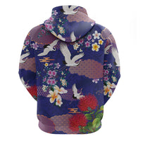 Hawaiian and Japanese Culture Together Zip Hoodie Blue Ohia Lehua Plumeria and Sakura Blooming LT03 - Polynesian Pride