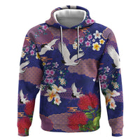 Hawaiian and Japanese Culture Together Zip Hoodie Blue Ohia Lehua Plumeria and Sakura Blooming LT03 Pullover Hoodie Blue - Polynesian Pride