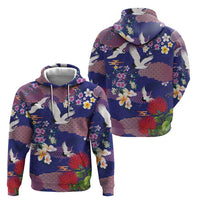 Hawaiian and Japanese Culture Together Zip Hoodie Blue Ohia Lehua Plumeria and Sakura Blooming LT03 - Polynesian Pride