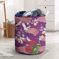 Hawaiian and Japanese Culture Together Laundry Basket Purple Ohia Lehua Plumeria and Sakura Blooming LT03 Purple - Polynesian Pride