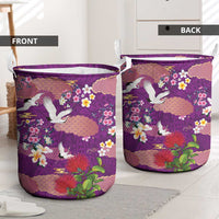 Hawaiian and Japanese Culture Together Laundry Basket Purple Ohia Lehua Plumeria and Sakura Blooming LT03 - Polynesian Pride
