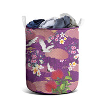 Hawaiian and Japanese Culture Together Laundry Basket Purple Ohia Lehua Plumeria and Sakura Blooming LT03 - Polynesian Pride
