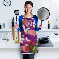 Hawaiian and Japanese Culture Together Apron Purple Ohia Lehua Plumeria and Sakura Blooming LT03 - Polynesian Pride