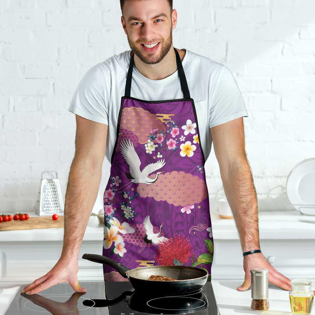 Hawaiian and Japanese Culture Together Apron Purple Ohia Lehua Plumeria and Sakura Blooming LT03 - Polynesian Pride