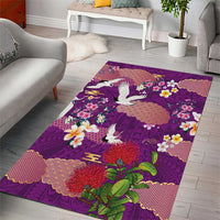 Hawaiian and Japanese Culture Together Area Rug Purple Ohia Lehua Plumeria and Sakura Blooming LT03 - Polynesian Pride