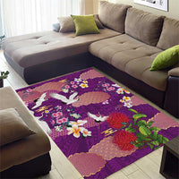 Hawaiian and Japanese Culture Together Area Rug Purple Ohia Lehua Plumeria and Sakura Blooming LT03 - Polynesian Pride