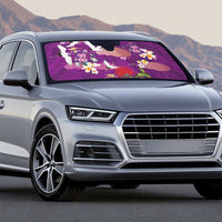 Hawaiian and Japanese Culture Together Auto Sun Shade Purple Ohia Lehua Plumeria and Sakura Blooming LT03 - Polynesian Pride