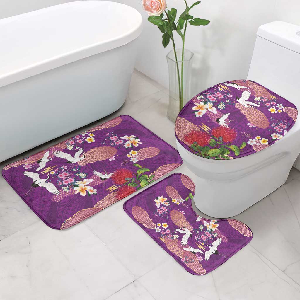 Hawaiian and Japanese Culture Together Bathroom Set Purple Ohia Lehua Plumeria and Sakura Blooming LT03 - Polynesian Pride