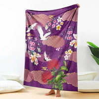 Hawaiian and Japanese Culture Together Blanket Purple Ohia Lehua Plumeria and Sakura Blooming LT03 - Polynesian Pride