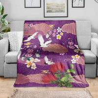 Hawaiian and Japanese Culture Together Blanket Purple Ohia Lehua Plumeria and Sakura Blooming LT03 - Polynesian Pride