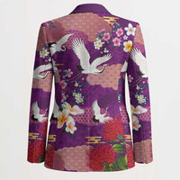 Hawaiian and Japanese Culture Together Blazer Purple Ohia Lehua Plumeria and Sakura Blooming LT03 - Polynesian Pride