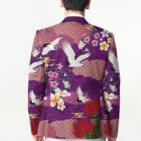 Hawaiian and Japanese Culture Together Blazer Purple Ohia Lehua Plumeria and Sakura Blooming LT03 - Polynesian Pride