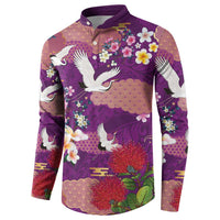 Hawaiian and Japanese Culture Together Button Sweatshirt Purple Ohia Lehua Plumeria and Sakura Blooming LT03 - Polynesian Pride