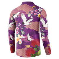 Hawaiian and Japanese Culture Together Button Sweatshirt Purple Ohia Lehua Plumeria and Sakura Blooming LT03 - Polynesian Pride