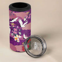 Hawaiian and Japanese Culture Together 4 in 1 Can Cooler Tumbler Purple Ohia Lehua Plumeria and Sakura Blooming LT03 - Polynesian Pride