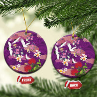 Hawaiian and Japanese Culture Together Ceramic Ornament Purple Ohia Lehua Plumeria and Sakura Blooming LT03 Circle Purple - Polynesian Pride