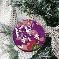 Hawaiian and Japanese Culture Together Ceramic Ornament Purple Ohia Lehua Plumeria and Sakura Blooming LT03 - Polynesian Pride