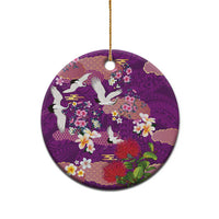 Hawaiian and Japanese Culture Together Ceramic Ornament Purple Ohia Lehua Plumeria and Sakura Blooming LT03 - Polynesian Pride