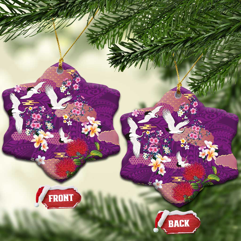 Hawaiian and Japanese Culture Together Ceramic Ornament Purple Ohia Lehua Plumeria and Sakura Blooming LT03 Snow Flake Purple - Polynesian Pride