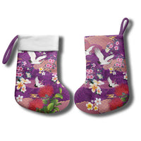 Hawaiian and Japanese Culture Together Christmas Stocking Purple Ohia Lehua Plumeria and Sakura Blooming LT03 - Polynesian Pride