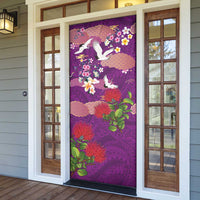 Hawaiian and Japanese Culture Together Door Cover Purple Ohia Lehua Plumeria and Sakura Blooming LT03 - Polynesian Pride