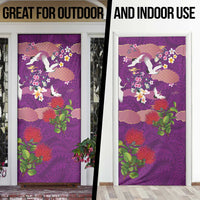Hawaiian and Japanese Culture Together Door Cover Purple Ohia Lehua Plumeria and Sakura Blooming LT03 - Polynesian Pride