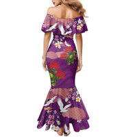 Hawaiian and Japanese Culture Together Family Matching Mermaid Dress and Hawaiian Shirt Purple Ohia Lehua Plumeria and Sakura Blooming LT03 - Polynesian Pride