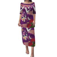 Hawaiian and Japanese Culture Together Family Matching Puletasi and Hawaiian Shirt Purple Ohia Lehua Plumeria and Sakura Blooming LT03 Mom's Dress Purple - Polynesian Pride