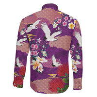 Hawaiian and Japanese Culture Together Family Matching Summer Maxi Dress and Hawaiian Shirt Purple Ohia Lehua Plumeria and Sakura Blooming LT03 - Polynesian Pride