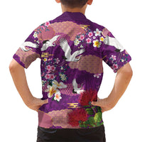 Hawaiian and Japanese Culture Together Family Matching Tank Maxi Dress and Hawaiian Shirt Purple Ohia Lehua Plumeria and Sakura Blooming LT03 - Polynesian Pride
