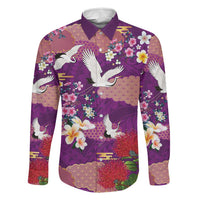 Hawaiian and Japanese Culture Together Family Matching Tank Maxi Dress and Hawaiian Shirt Purple Ohia Lehua Plumeria and Sakura Blooming LT03 Dad's Shirt - Long Sleeve Purple - Polynesian Pride